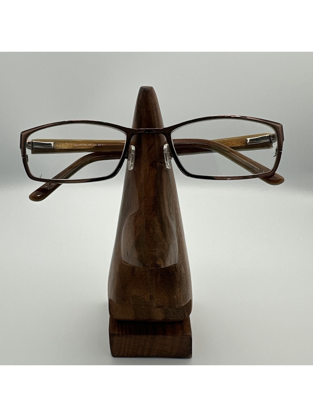 Oscar de la Renta Men's Brown Rectangular Glasses Frames with Patterned Temples